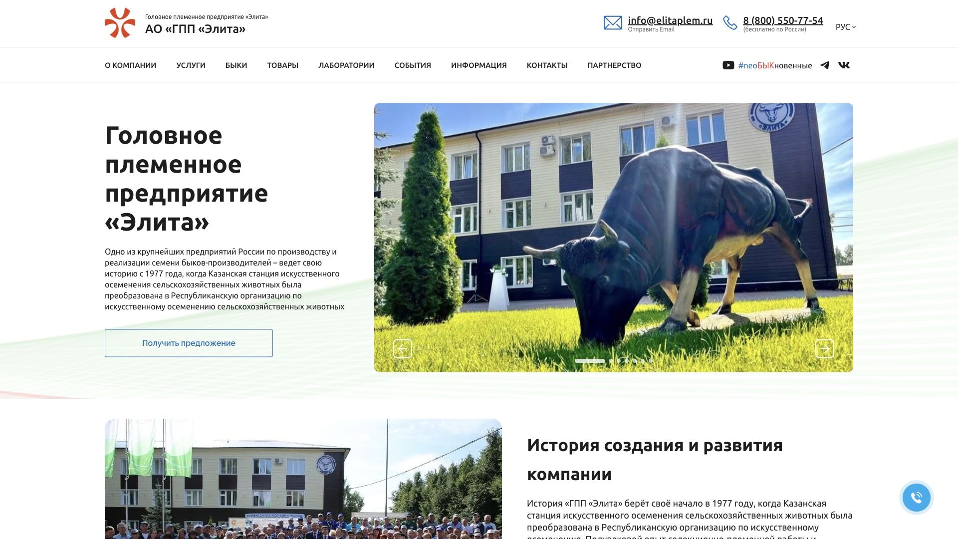 Elita plem: Live website screenshot